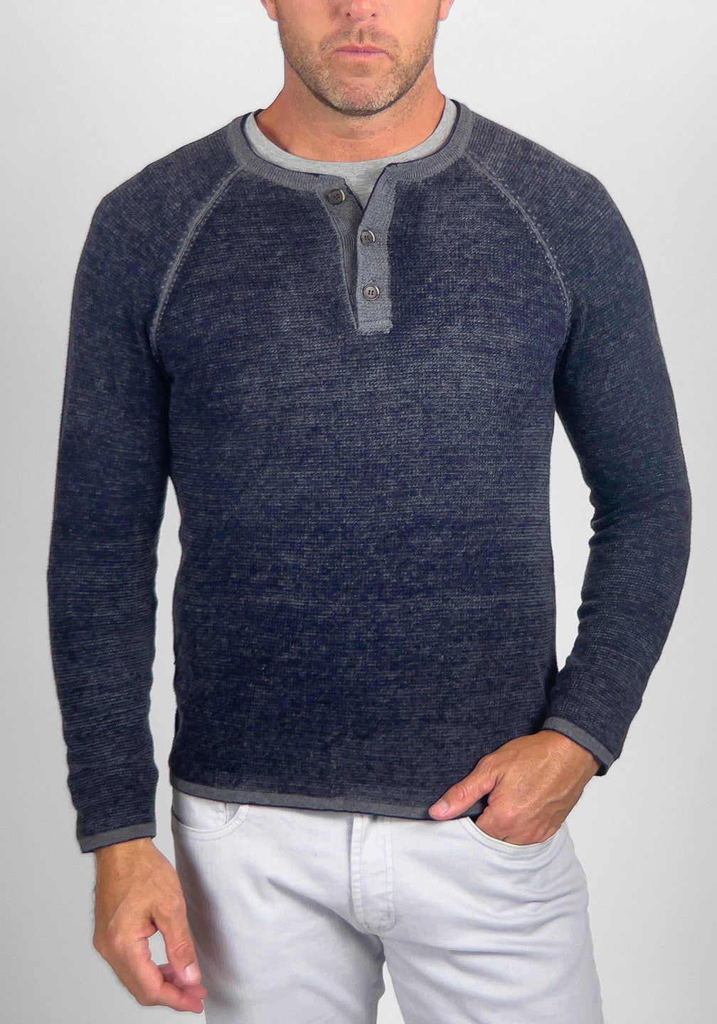 Cotton/ Cashmere Waffle Henley Sweater – Tailor Vintage