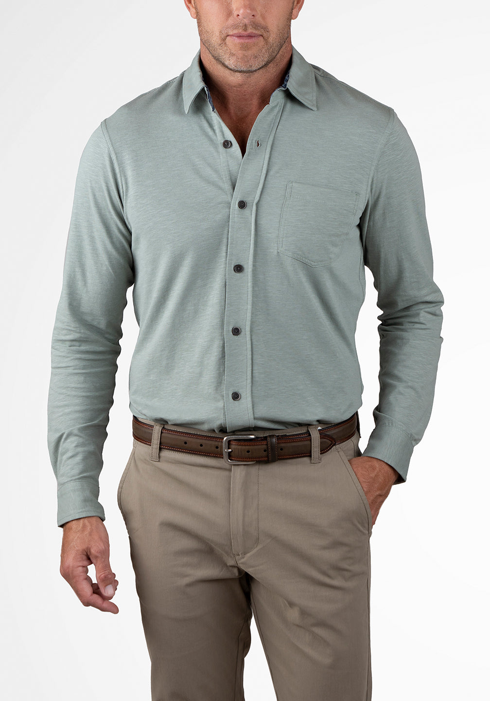 ★★ ★★ Slim fit performance solid knit shirt ConStruct Men's Slim-Fit Solid Performance Stretch Cooling