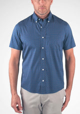 Fast-Dry Performance Stretch Woven Short Sleeve Shirt in Sargasso Sea Pineapple