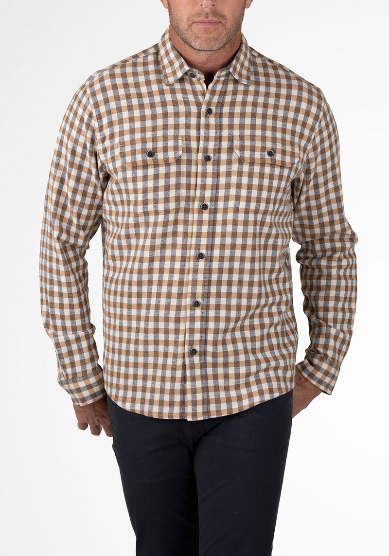 Camel/Navy Tricolor Gingham