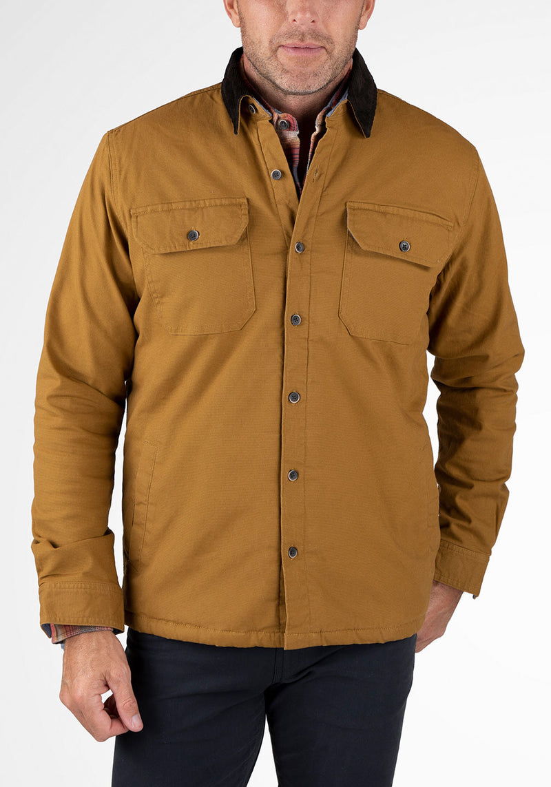 Stretch Canvas Shirt Jacket With Sherpa Lining