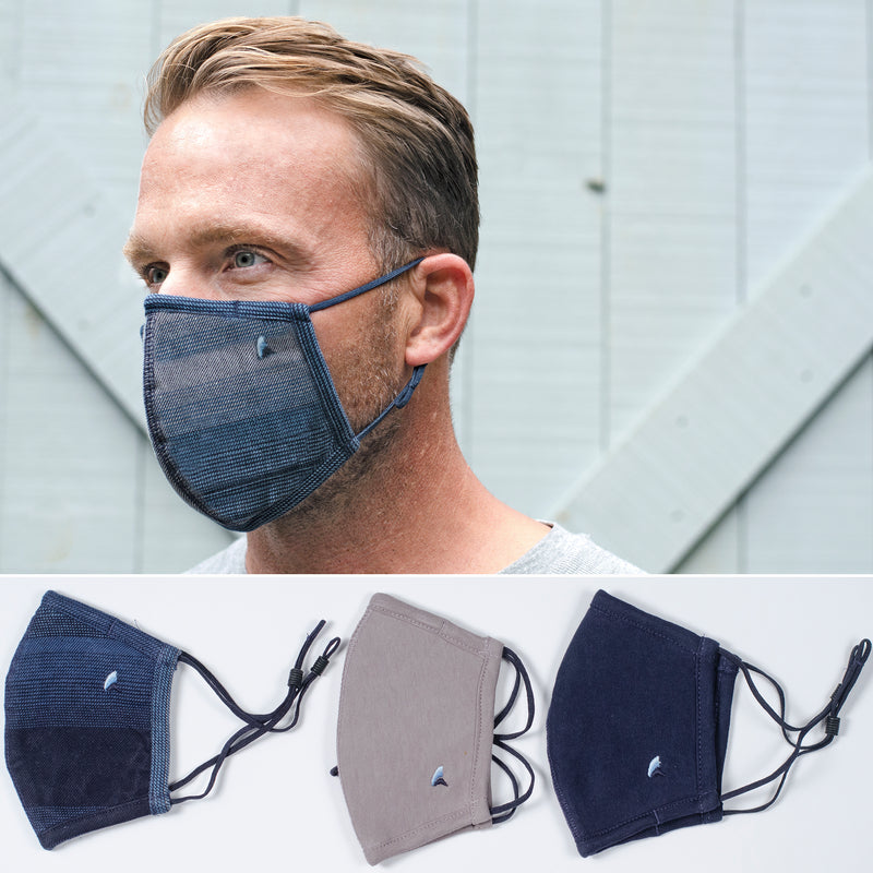 Fabric Face Covering in Indigo Desert Stripe/Navy/Gray 3-Pack