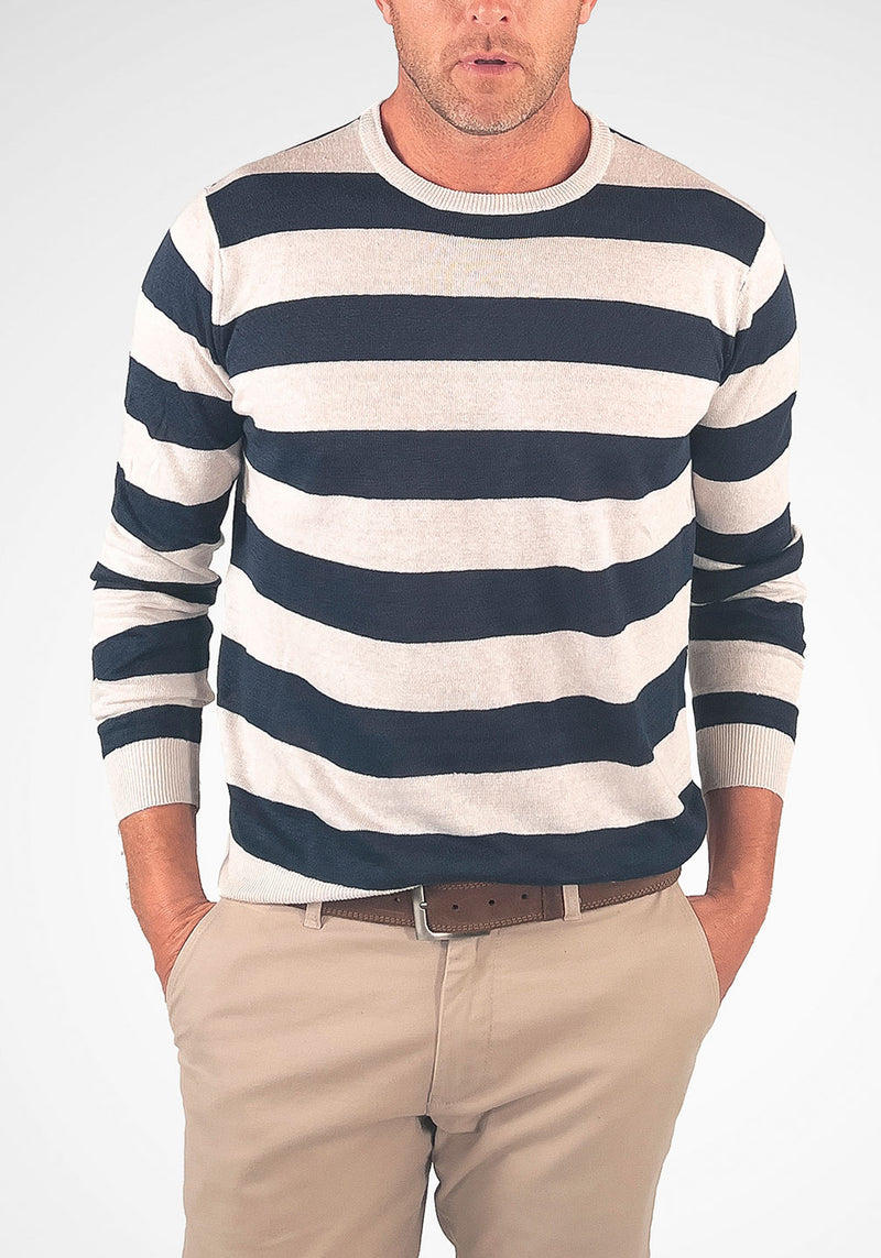 Linen Stripe Crewneck Sweater